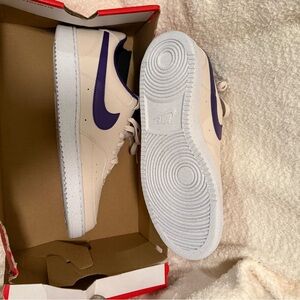 Nike Court Vision Lo Beige and Purple Low-Top Sneakers